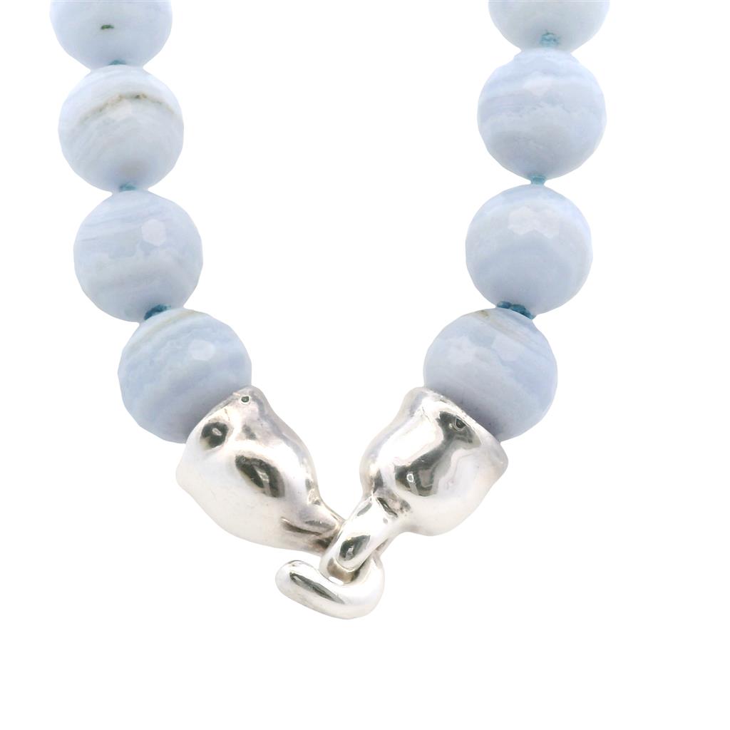  Estate Sterling Silver Blue Lace Agate Bead Necklace
