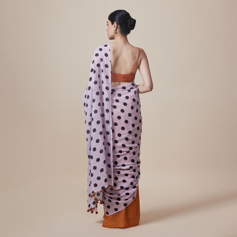 Cotton Solid Saree with Blouse | Polka Dots | Orange & Lilac、mySite、camillekostekn