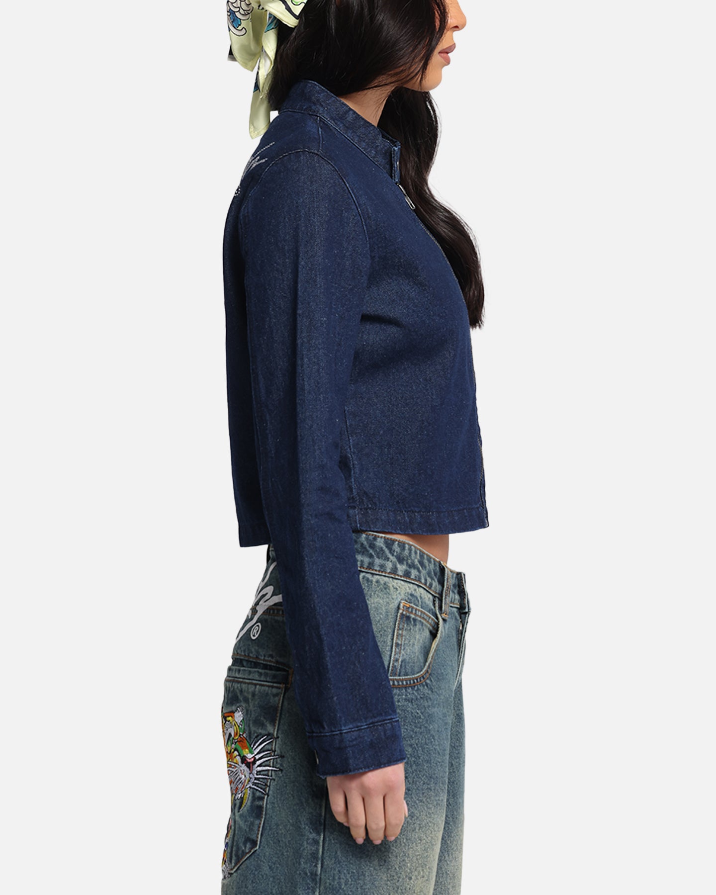 Ed Hardy Women's Cropped Denim Biker Jacket Indigo Denim、mySite、zt4zffjzw