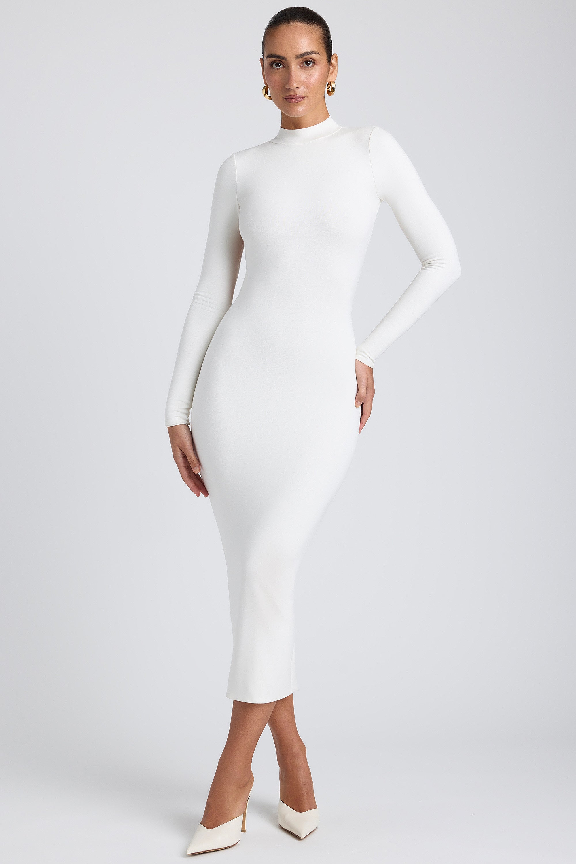 Modal Cross-Back Midaxi Dress in White、mySite、solidvoid