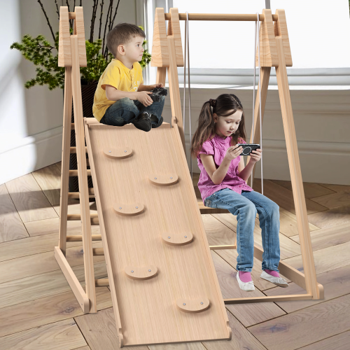 4-in-1 Juniper Indoor Play Gym - Jungle Gym Playset with Baby Swing, Slide, Ladder, and Climbing Wall - Foldable Wooden Playset - Indoor Jungle Gym for Kids、、casual