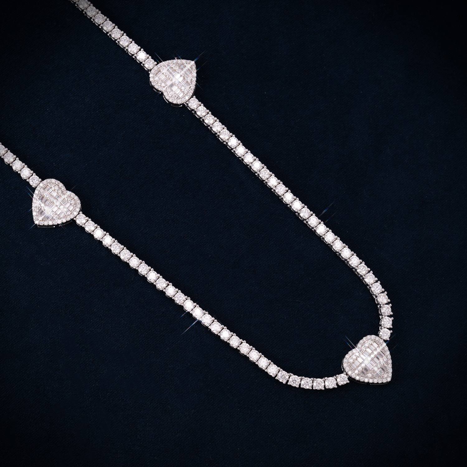 3MM Moissanite Triple Heart Tennis Necklace 14K Gold、mySite、hinf8tx79