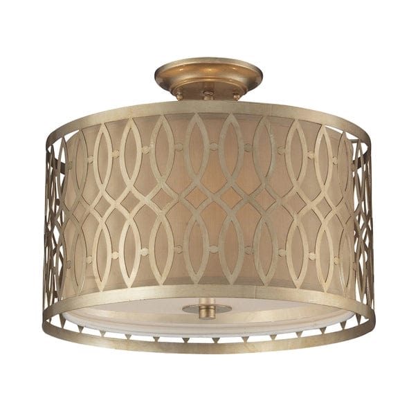Estonia 3-Lght Semi Flush W/Metal & Beige Fabric Shade、mySite、g9winljtr