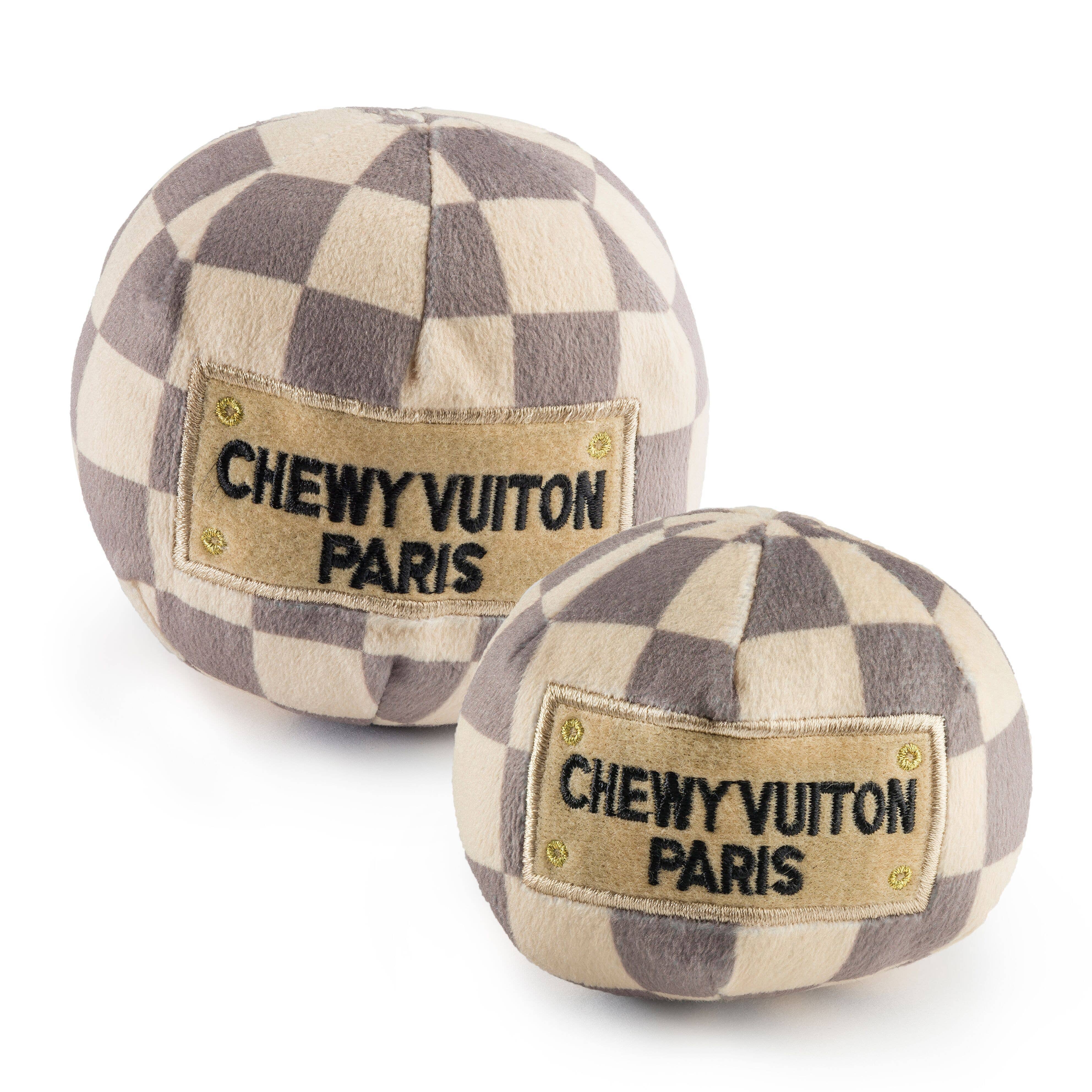 Plush Parody Pet Chew Toy Checker Chewy Vuiton Ball for Dogs Squeaker Inside、mySite、g9winljtr