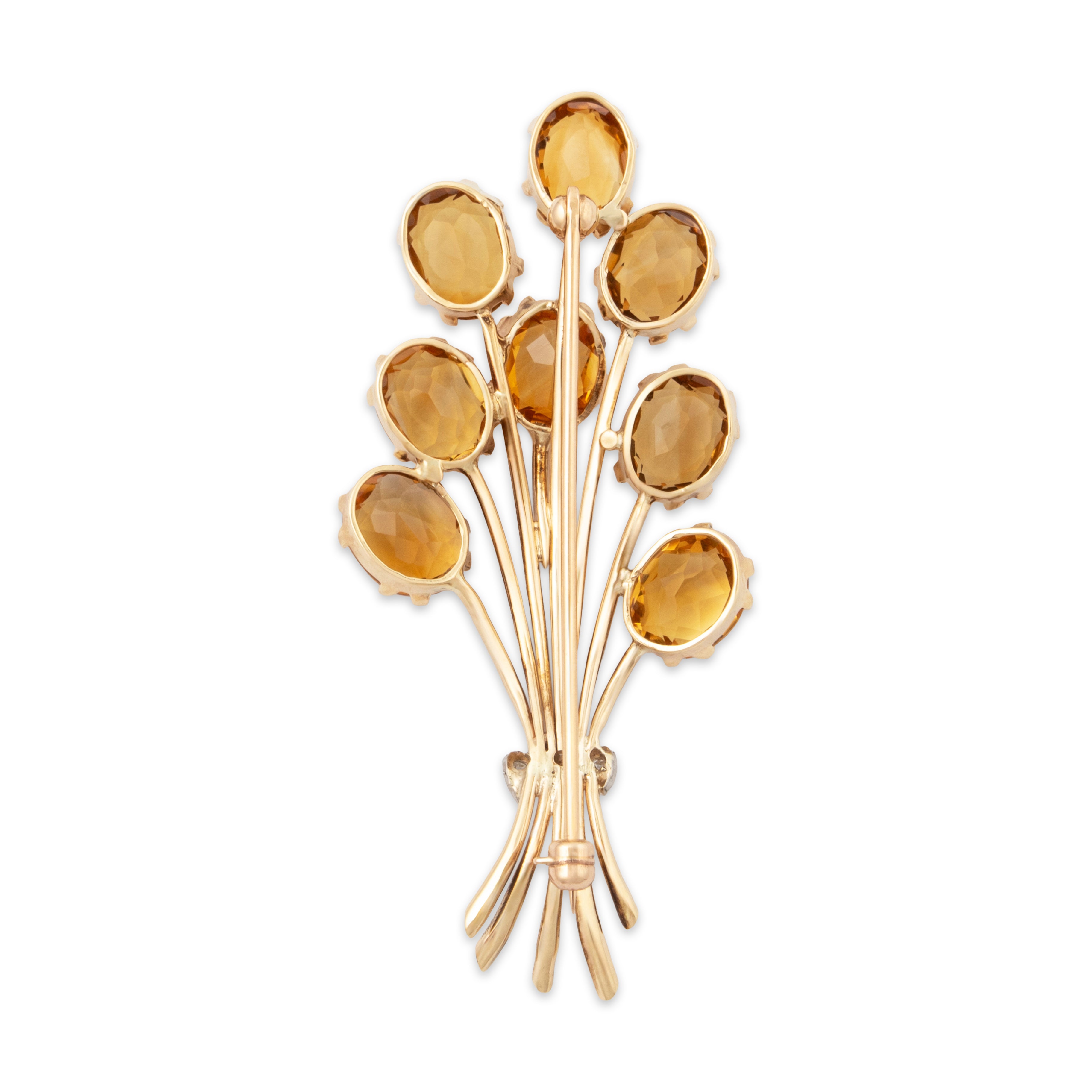 Vintage Large 14k Yellow Gold 16.16cttw Citrine Diamond Bouquet Of Sunshine Pin、mySite、hinf8tx79