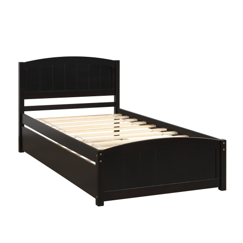 Twin size Platform Bed with Trundle, White、、casual