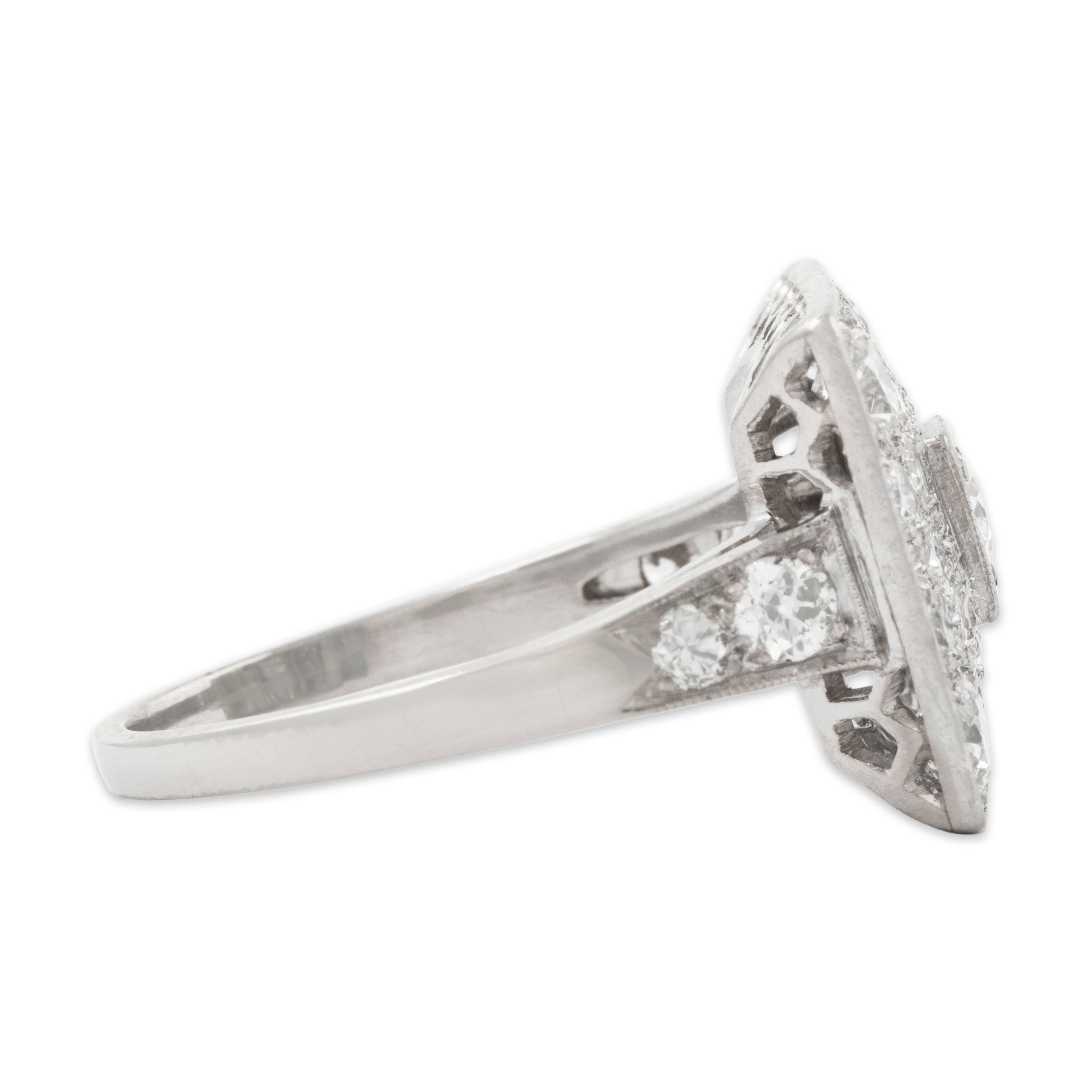 Antique Art Deco Platinum 1.33cttw Old European Cut Diamond Cocktail Ring 7.25、mySite、hinf8tx79