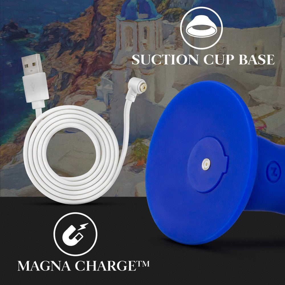 Impressions By Blush® | Santorini G-Spot Blue 6.5-Inch Long Rechargeable Vibrating Dildo With Suction Cup Base、mySite、bottomscart