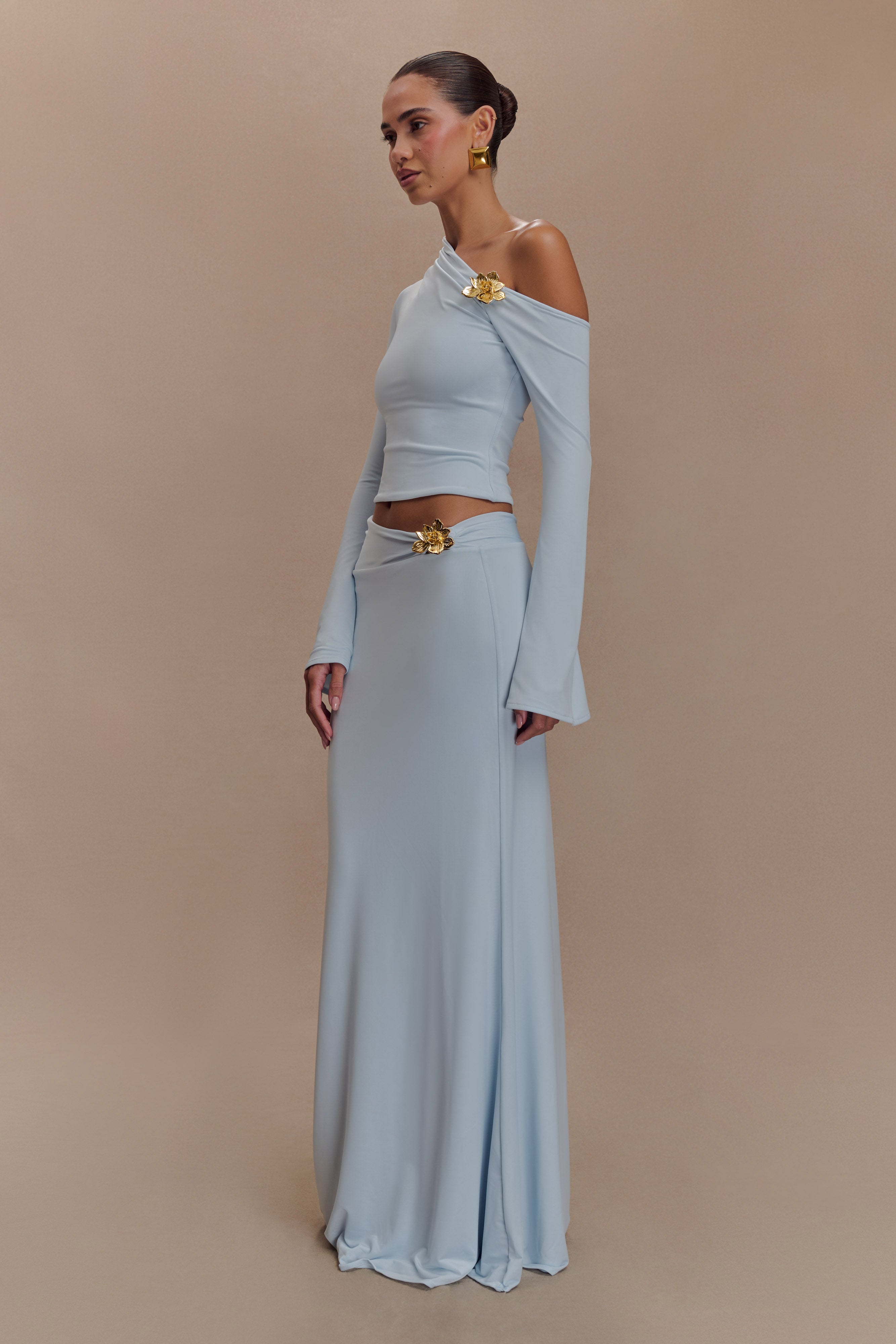 Ainsley Asymmetrical Maxi Skirt With Floral Hardware - Pale Blue、mySite、solidvoid