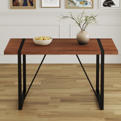 Rustic Industrial Rectangular Wood Dining Table For 4-6 Person, With 1.5" Thick Engineered Wood color Tabletop and Black Metal Legs,Desk For Kitchen Dining Living Room, 55.1" x 31.4"x 29.9"1529W115172、、casual