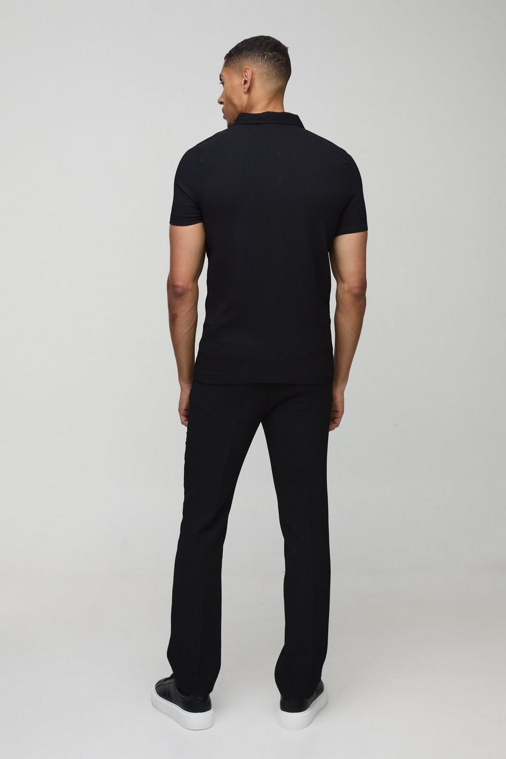  Boohooman Short Sleeve Pleated Polo Stretch Fit Shirt Black、mySite、justintrudeaud