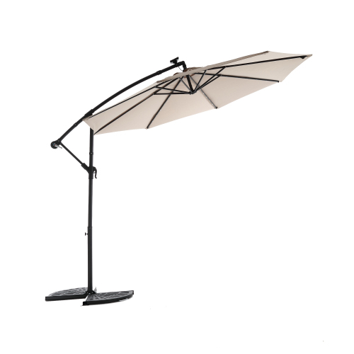 10ft Solar LED Offset Hanging Market Patio Umbrella ( khaki )(No Base)、、eastwooduniform
