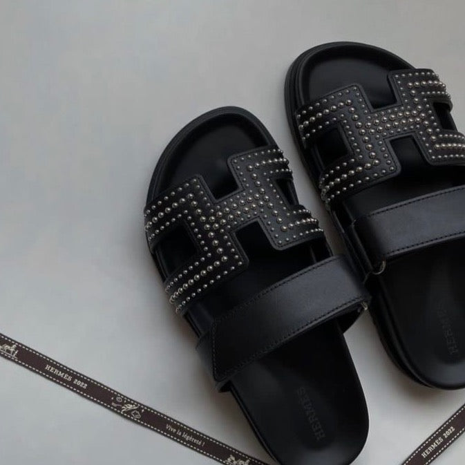 Hermes Chypre sandals black with studs、mySite、garminoutage.com