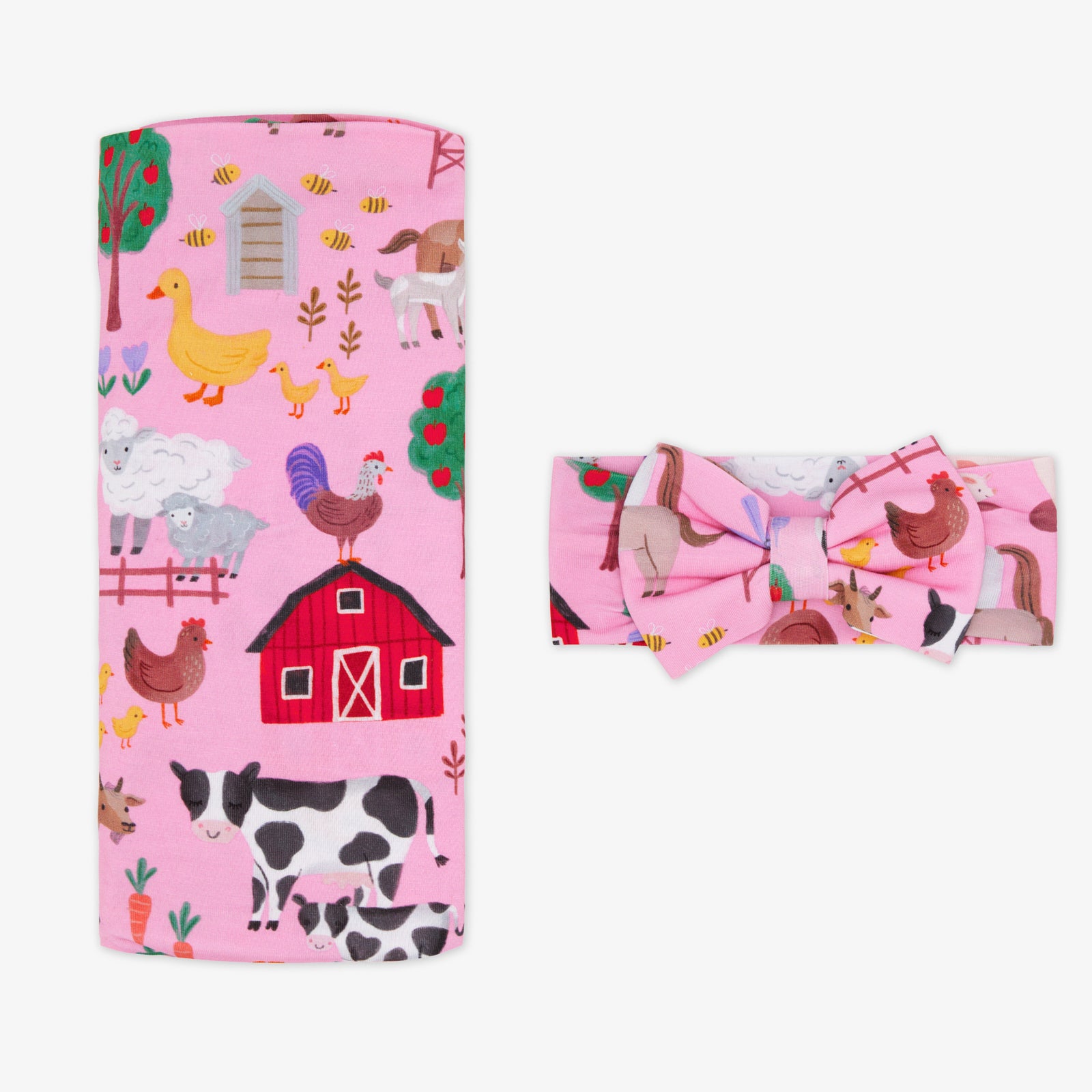Pink Farm Fam Swaddle & Luxe Bow Headband Set、mySite、g9winljtr