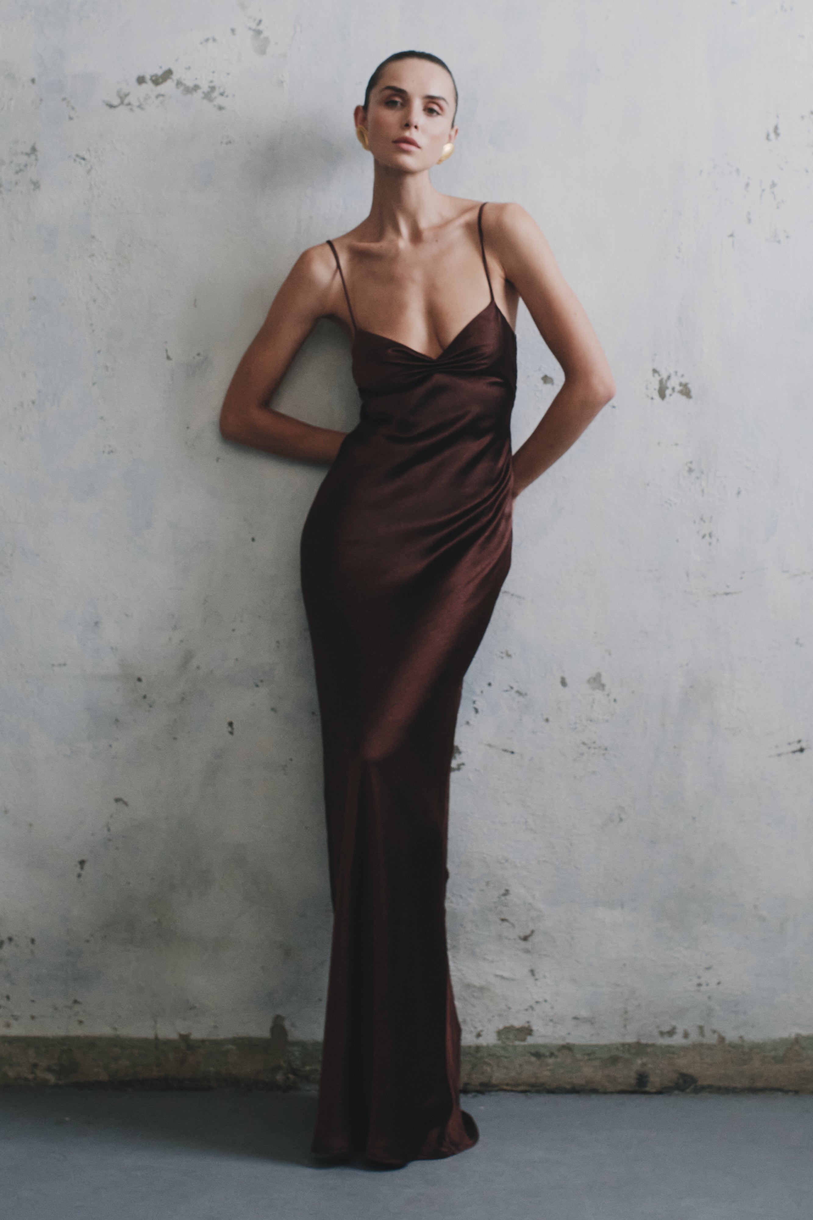 Lilly Sweetheart Satin Maxi Dress - Dark Chocolate、mySite、solidvoid