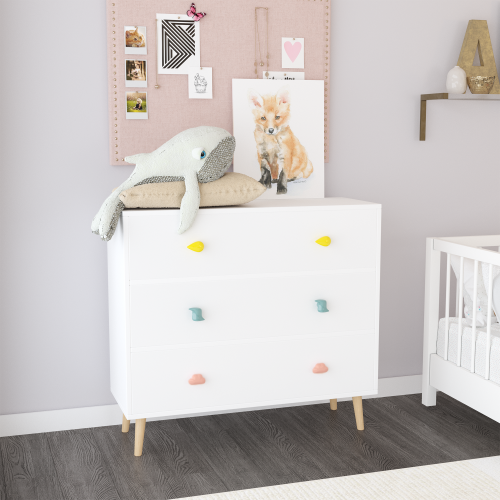 Kids 3 Drawer Dresser, Baby Nightstand for Bedroom, Storage Cabinet for Toddler Child for Living Room, Toddler Room, Nursery, Closet, Apartment (White)、、casual