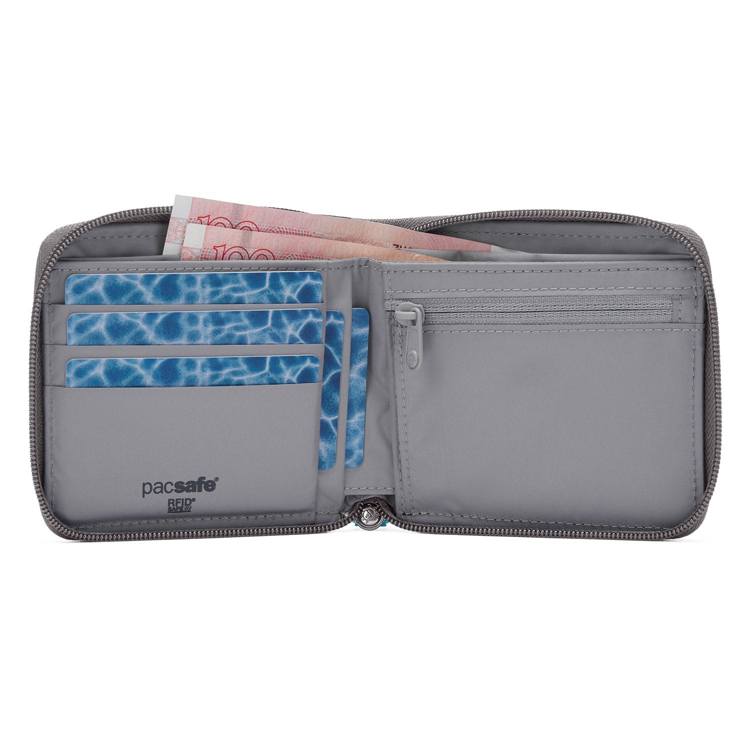 Pacsafe® RFIDsafe™ RFID blocking zip around wallet、mySite、garagedoors4me