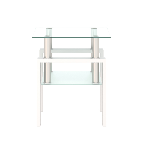 Set of 2, Modern Tempered Glass Tea Table Coffee Table End Table, Square Table for Living Room, Transparent/White、、casual