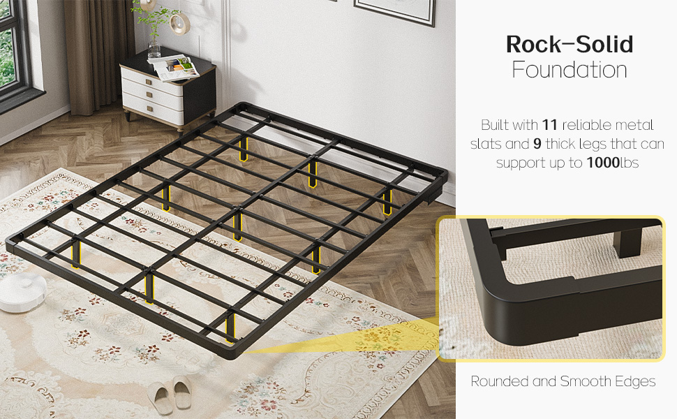 bed frame with rock-solid foundation to support up to 1000lbs