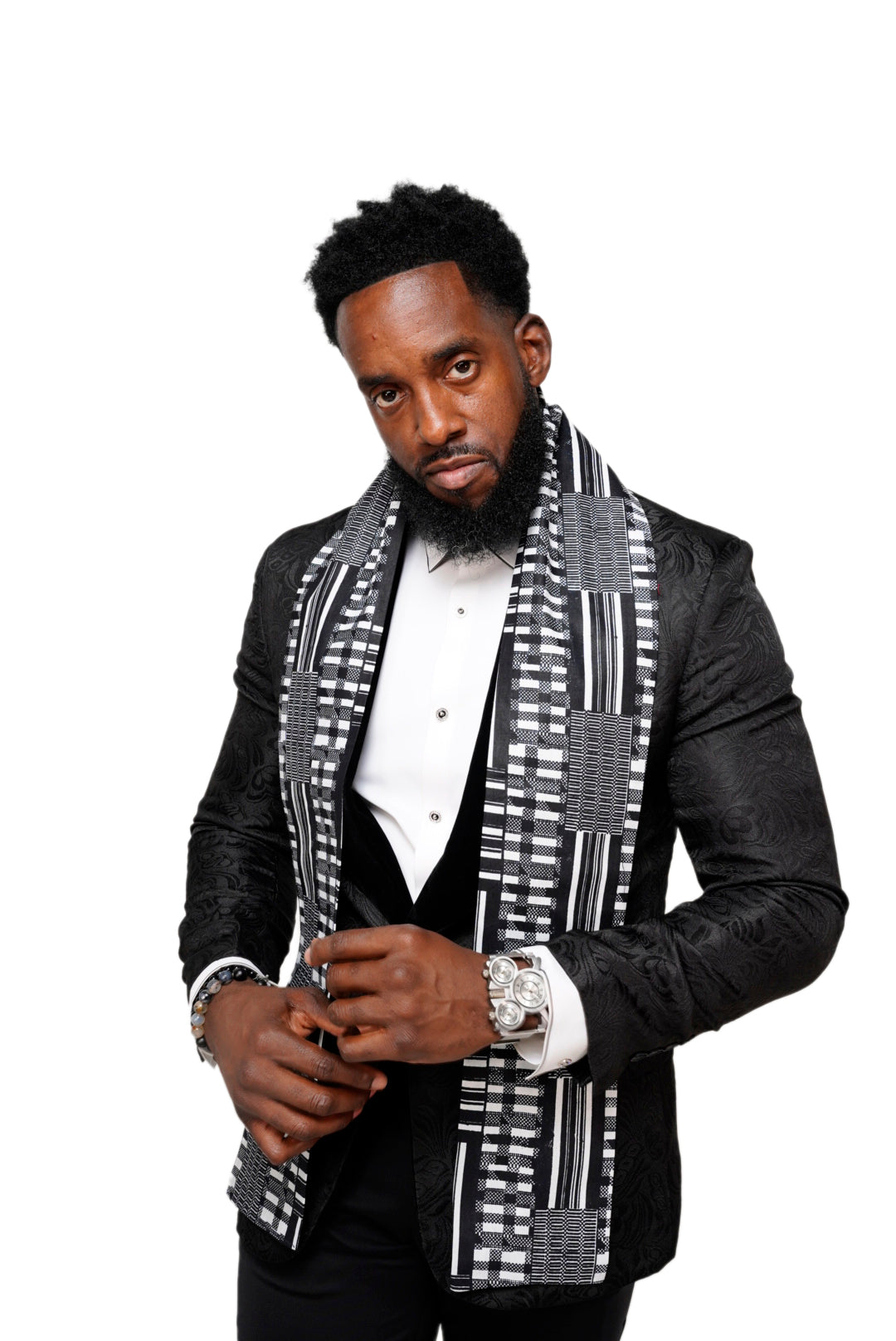 Dupsie's Otumfuo Black and White Kente African Print Sash DPB0795S、mySite、solidvoid