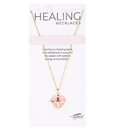 Heart Shaped Healing Cat's Eye Pink Necklace Alexa's Angels、mySite、g9winljtr