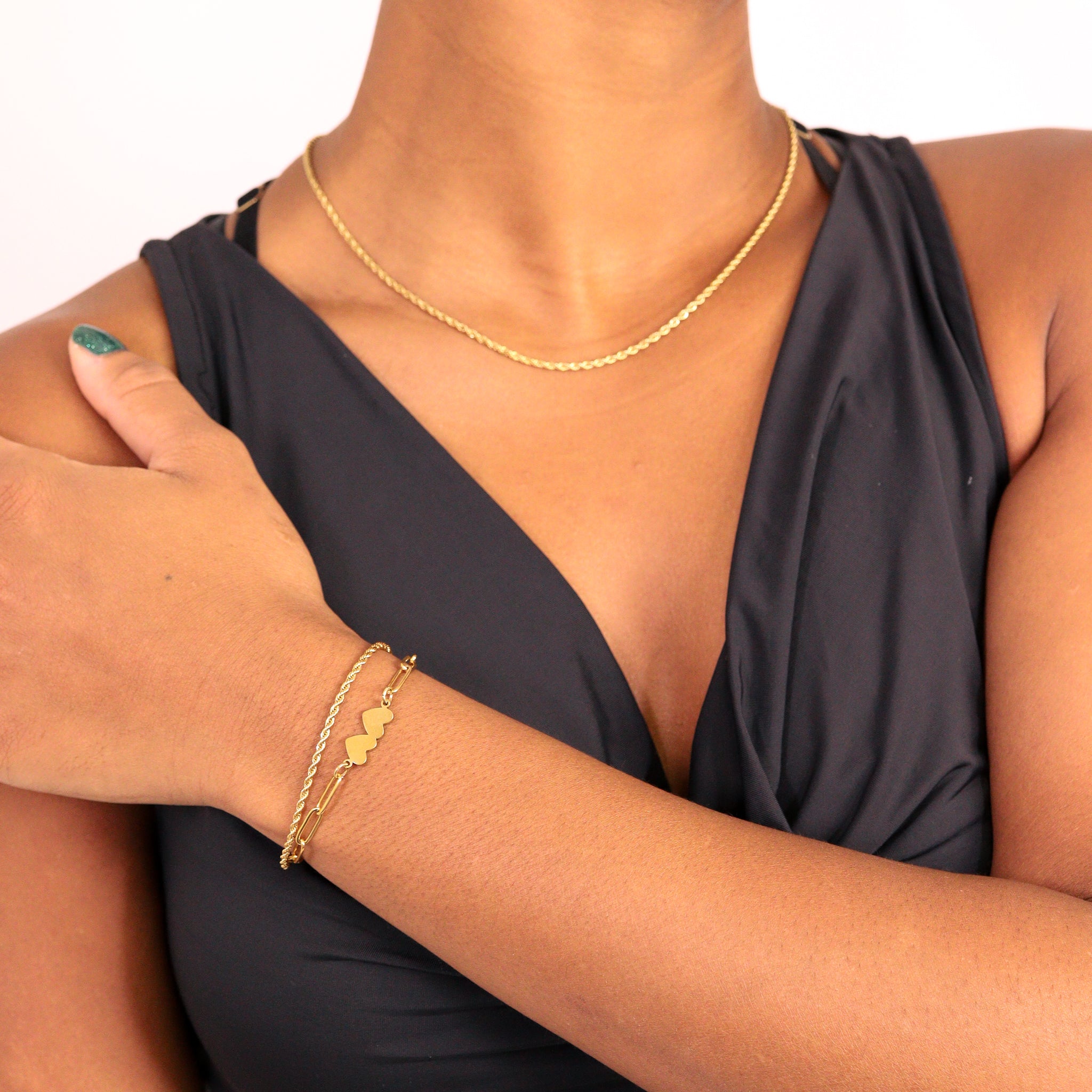 18K Gold PVD Stainless Steel Rope Chain Bracelet/Anklet / BRJ1000、mySite、dreamappss