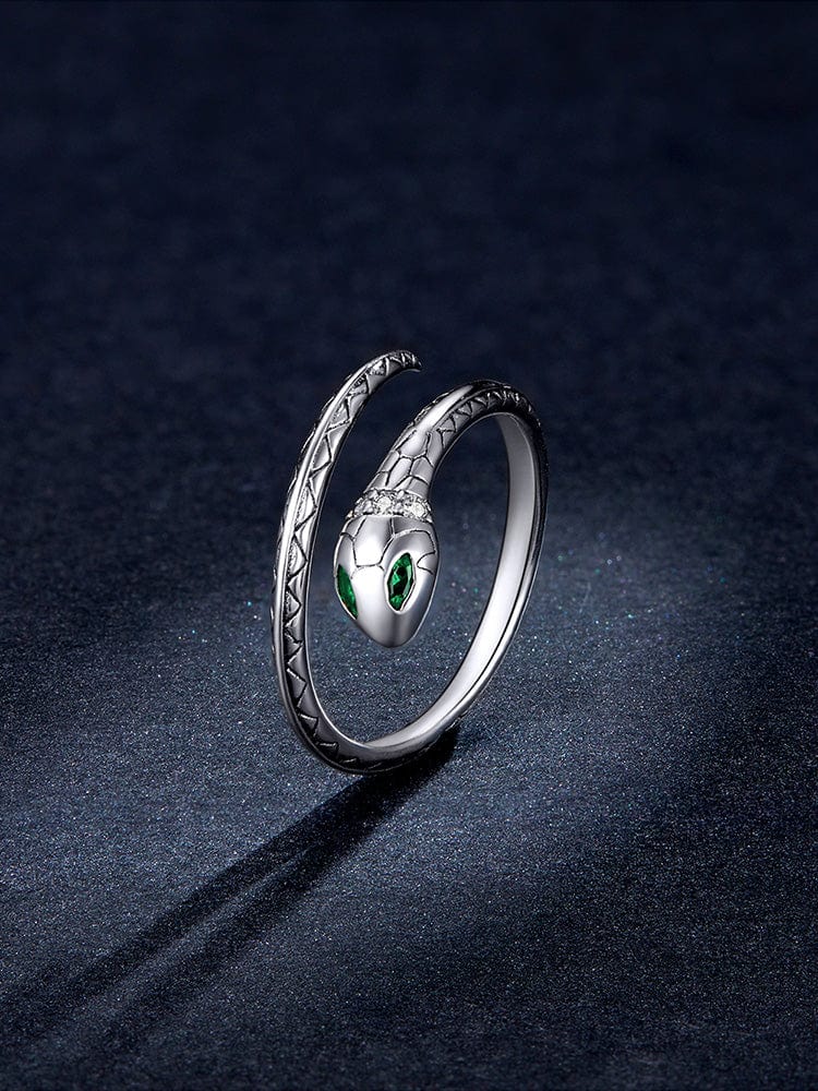 Snake Ring Sterling Silver Green CZ Eyes Open Design、mySite、g9winljtr