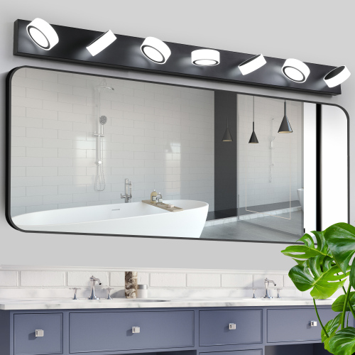 52" Modern 7-Light LED Vanity Light Fixture - Chrome Finish with Acrylic Light Shades - Energy-Efficient Bathroom Wall Sconce - Dimmable for Mirror, Shower, and Bathroom Decor、、eastwooduniform