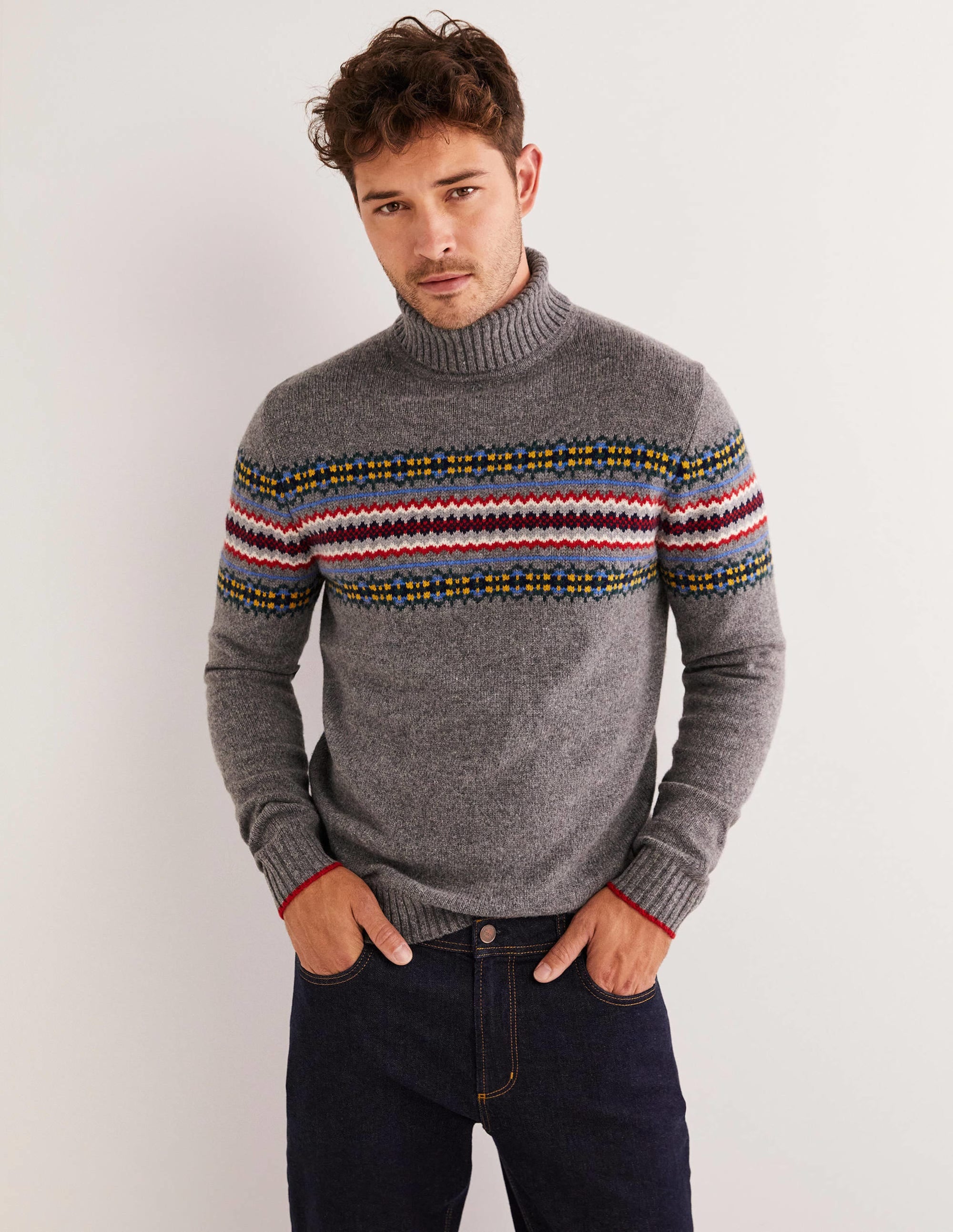  Fair Isle Roll Neck Sweater-Grey Melange Fair Isle、mySite、ashleygrahame