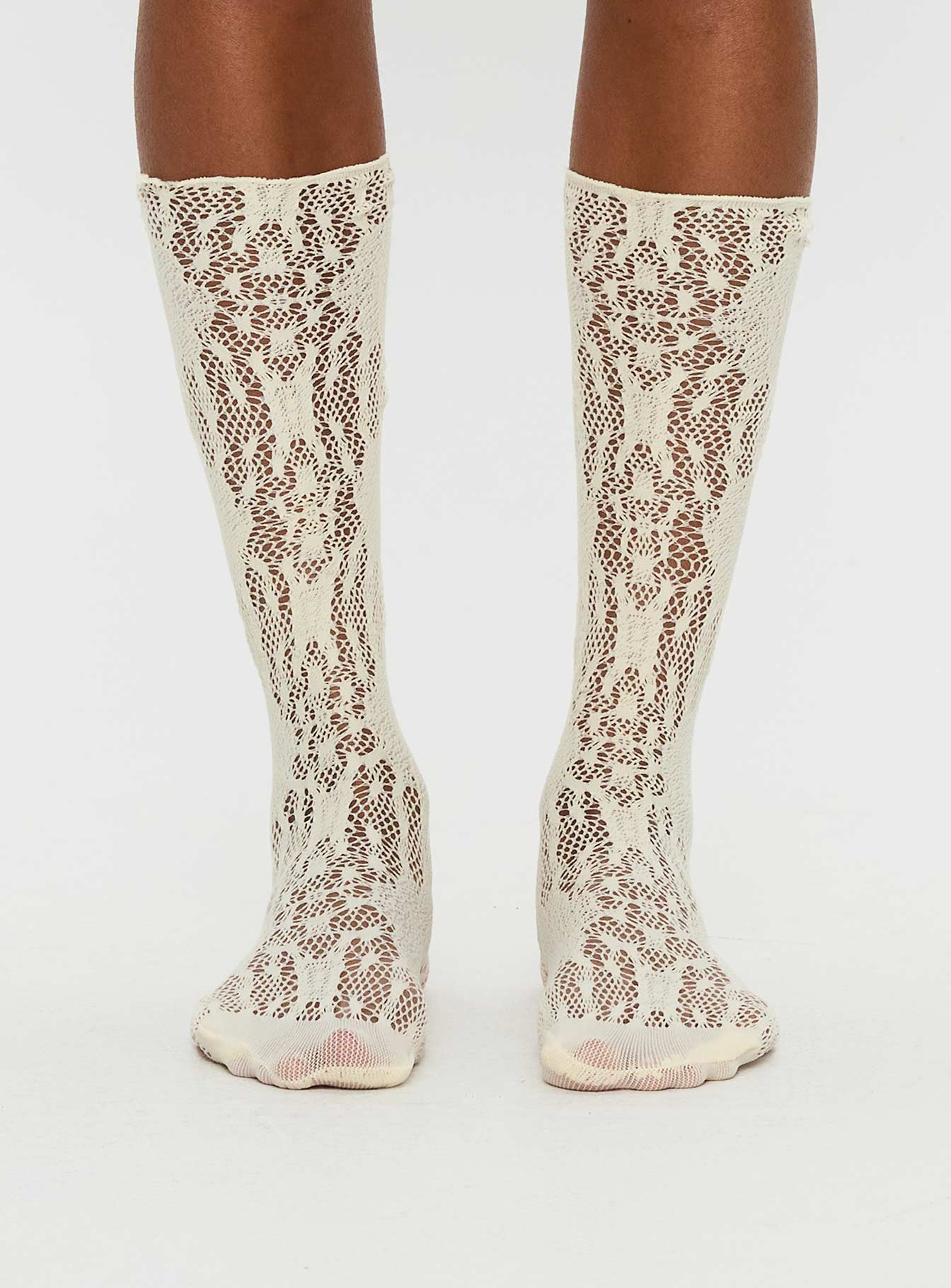 Sandra Dee Knee High Sheer Socks Cream、mySite、solidvoid