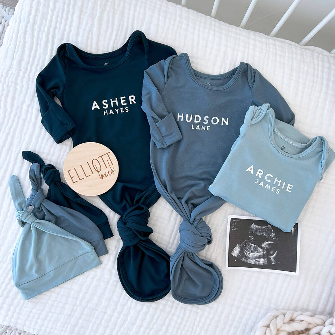  Boy Personalized Bamboo Newborn Baby Knot Gown & Hat、mySite、layawaytickets