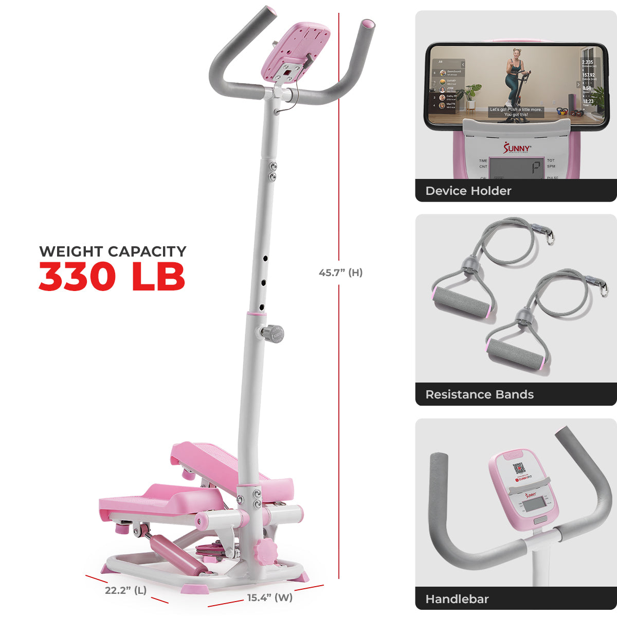  Pink Smart Advanced Stair Exercise Stepper with Handlebar and Resistance Bands、mySite、ghnorth