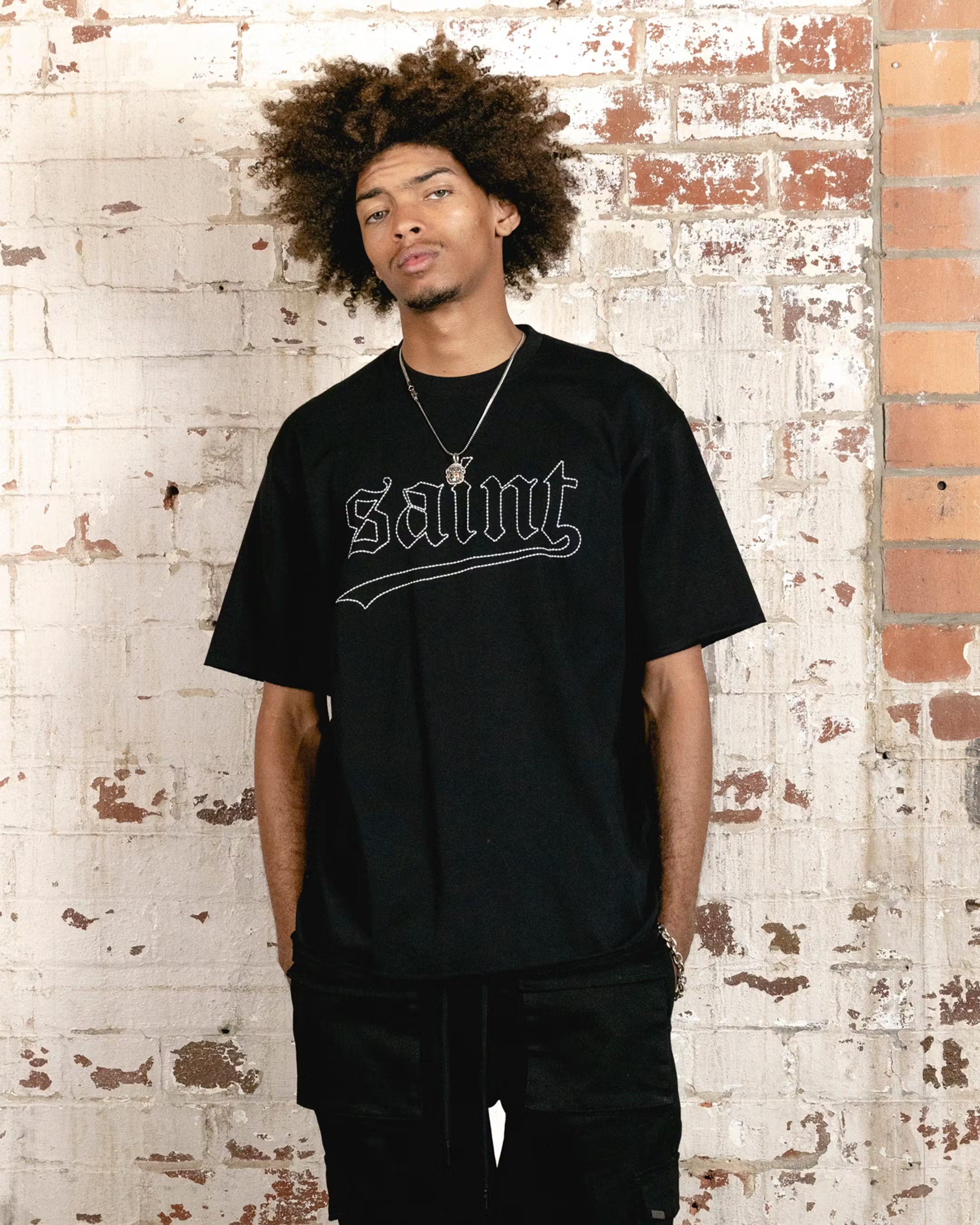 Saint Morta Allstar Embroidered Drop T-Shirt Black/White、mySite、zt4zffjzw