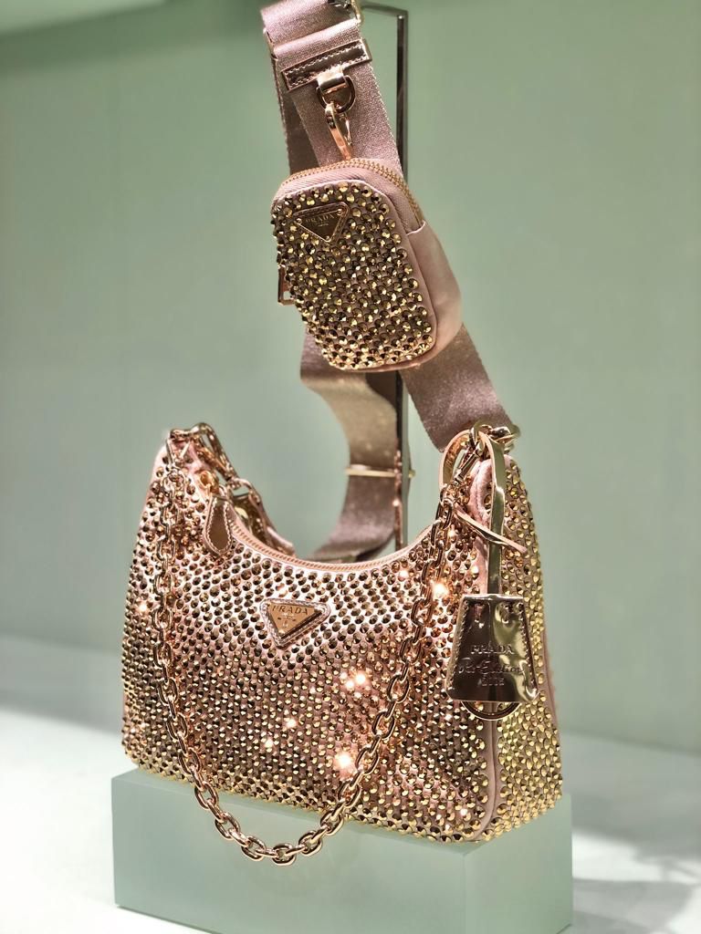Prada Re-Edition 2005 Crystal Embellished Cross Body Bag (Gold)、mySite、garminoutage.com