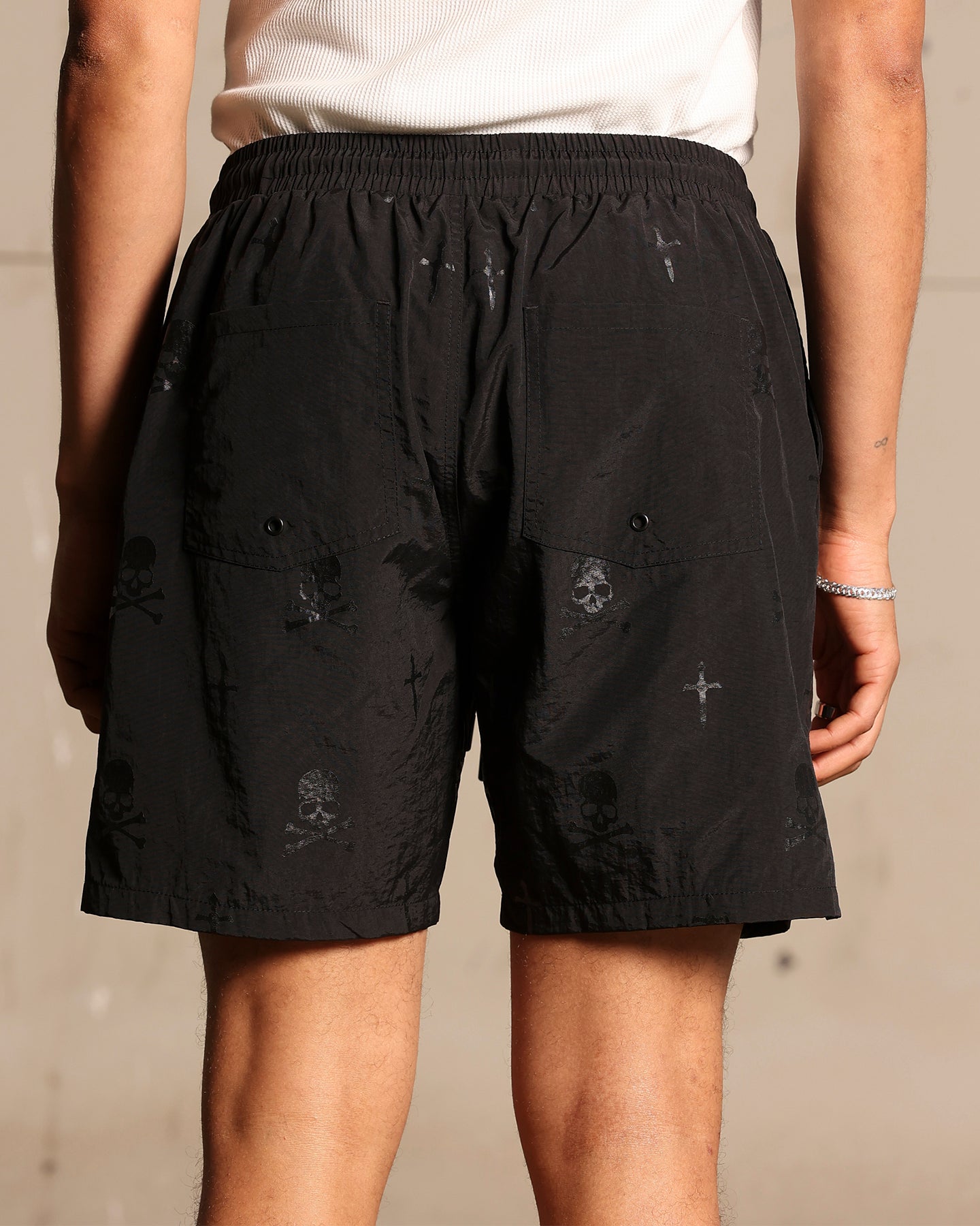 Saint Morta Skull And Bones Beach Shorts Black、mySite、zt4zffjzw