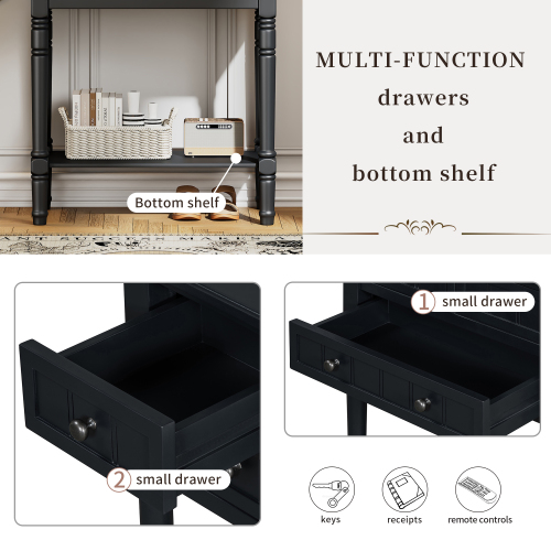 TREXM Narrow Console Table, Slim Sofa Table with Three Storage Drawers and Bottom Shelf for Living Room, Easy Assembly (Espresso)、、casual