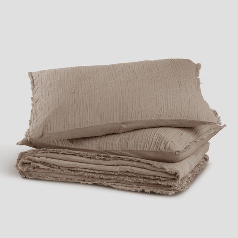 Cotton Bedspread with Pillow Covers | Beige | Double Layer | Set of 3、mySite、camillekostekn