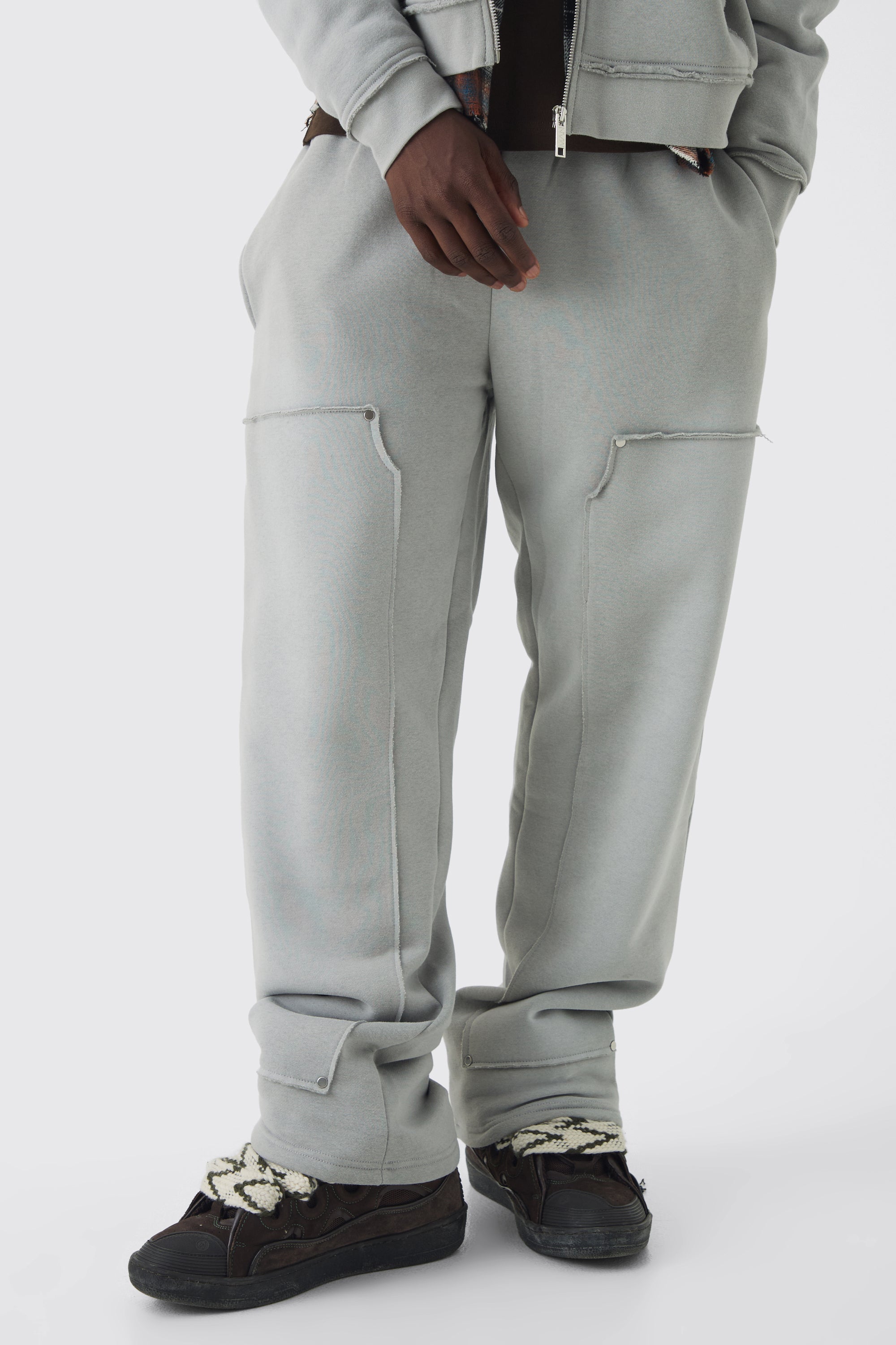  Boohooman Relaxed Applique Distressed Carpenter Brushbackk Joggers Charcoal Grey、mySite、justintrudeaud