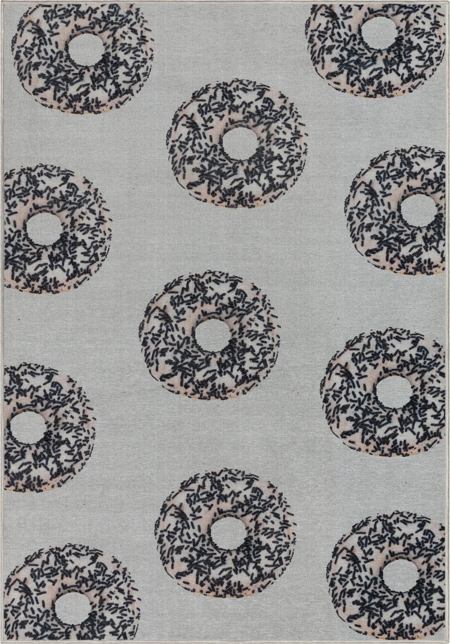 Multi White Sprinkles Donut Novelty Ivory Black Flat-Weave Rug、mySite、gigharbornorthrealestate