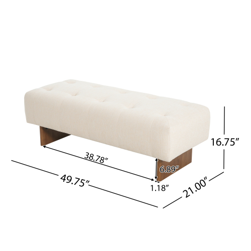  Rectangular Upholstered Tufted Linen Fabric Ottoman Bench, Solid Wood Legs, Beige、、yumabirdnaturehistoryfestival