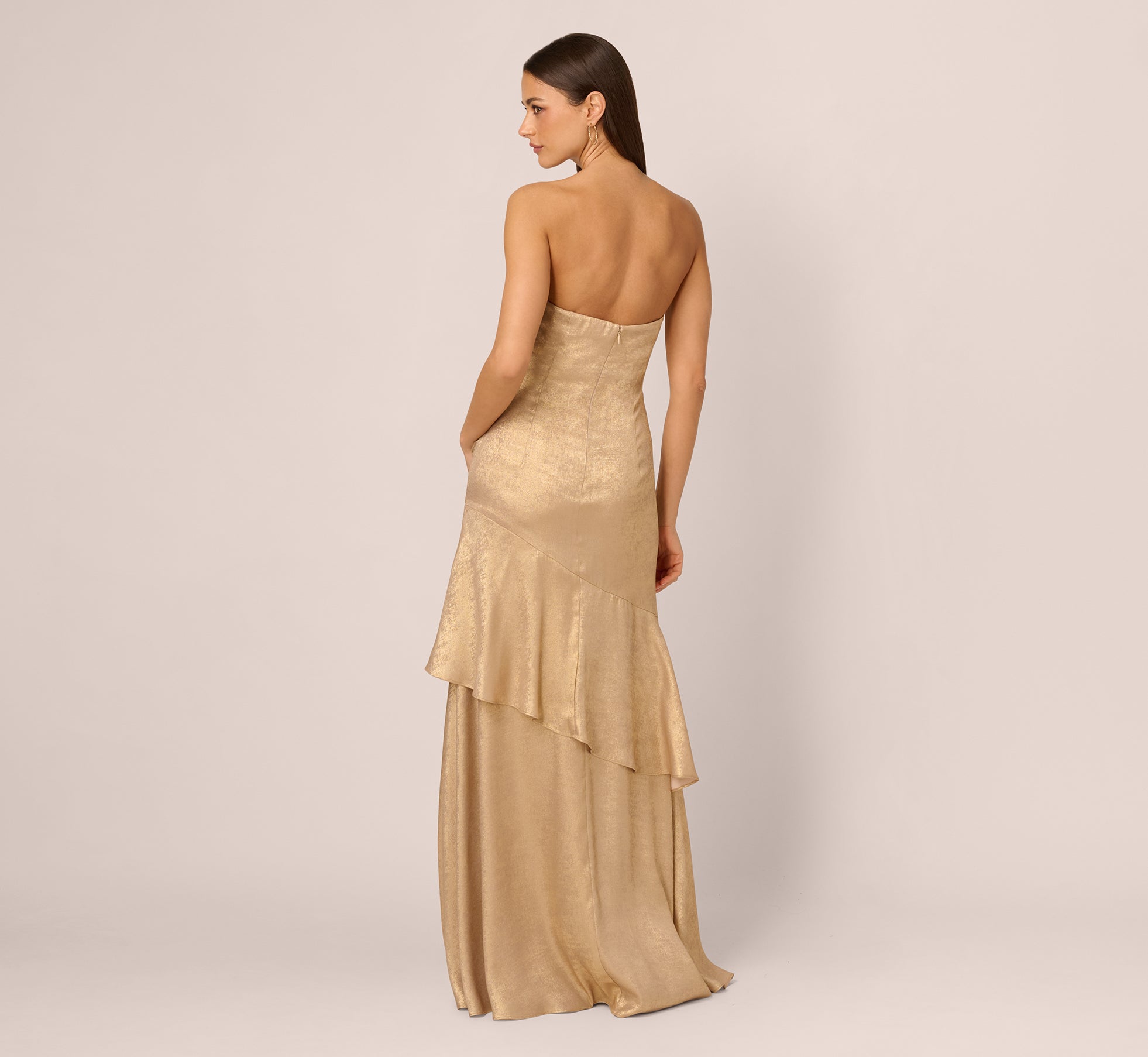 Strapless Foil Flounce Gown In Light Gold、mySite、solidvoid
