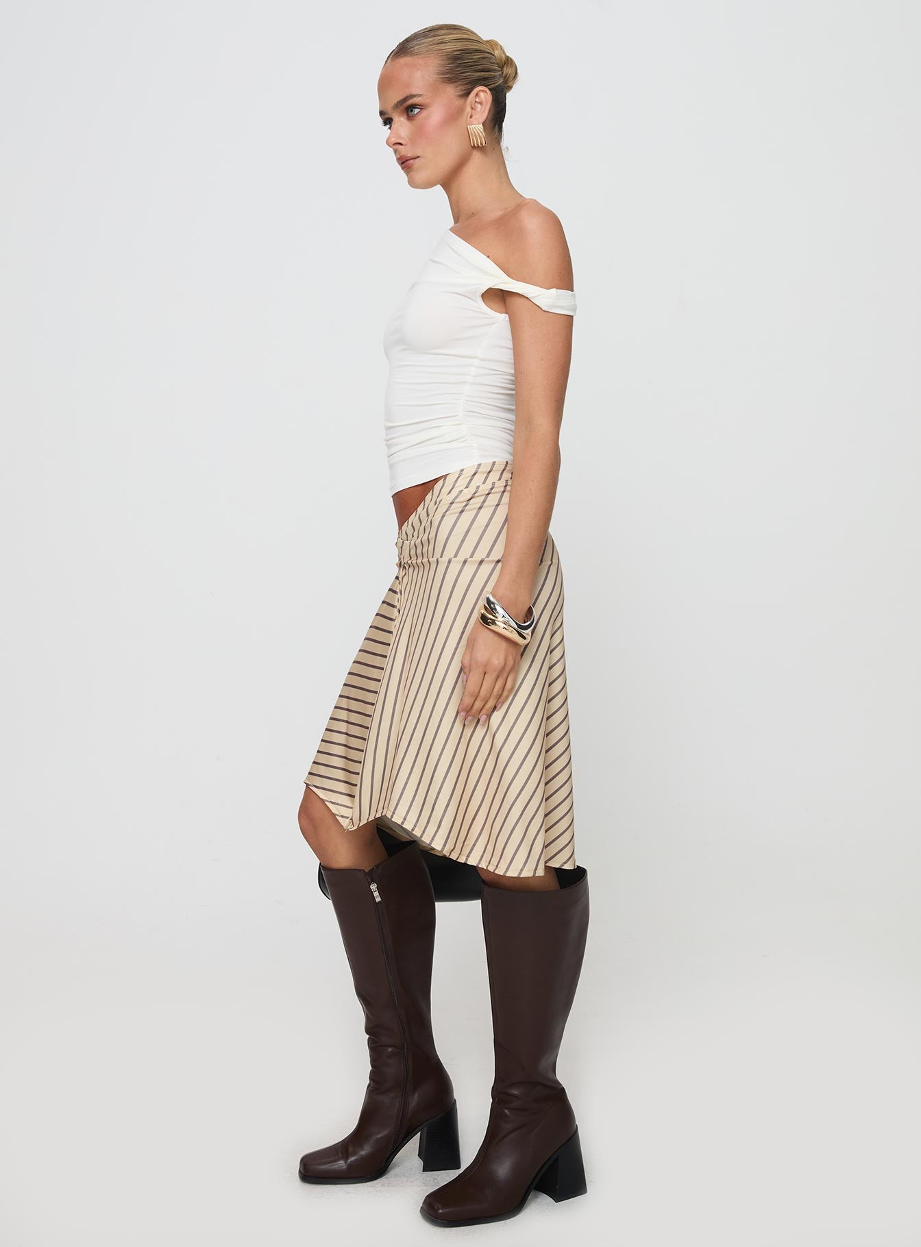 Esmeray Midi Skirt Diagonal Stripe Yellow、mySite、solidvoid