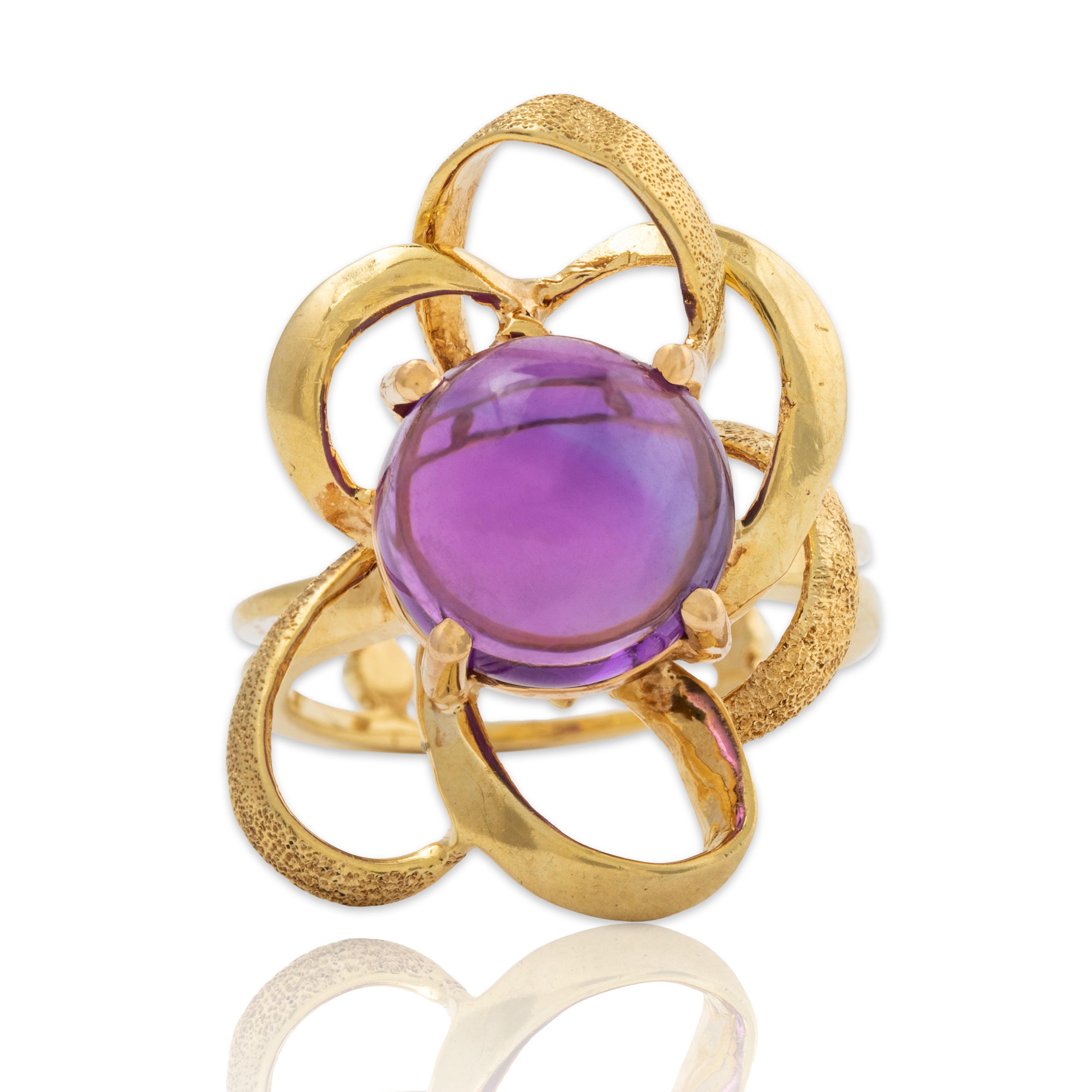 Vintage 14k Yellow Gold 5.72ct Amethyst Openwork Petals & Shank Ring 5.5、mySite、hinf8tx79