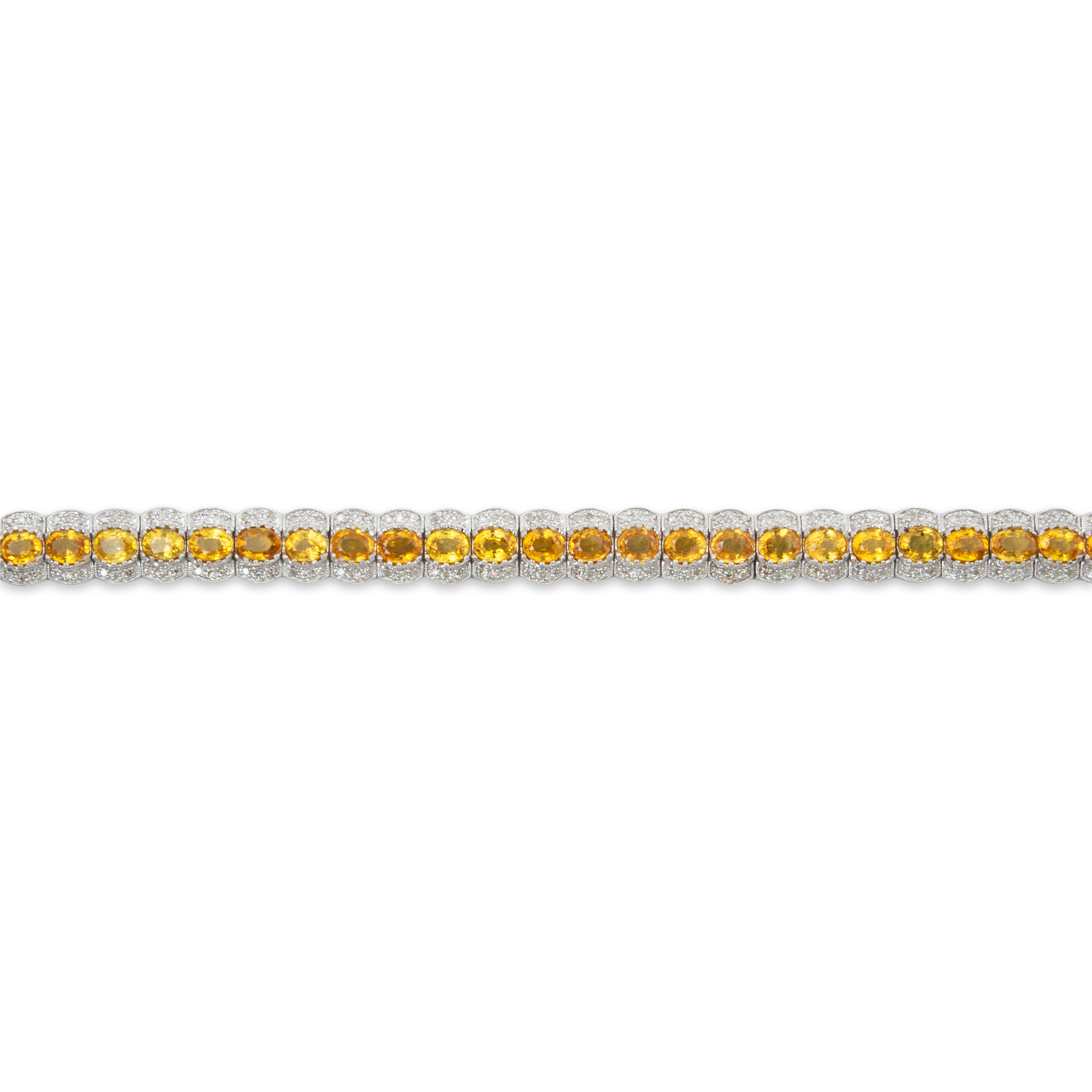 Vintage 14k White Gold 11.2cttw Yellow Sapphire 1cttw Diamond Line Bracelet 7、mySite、hinf8tx79