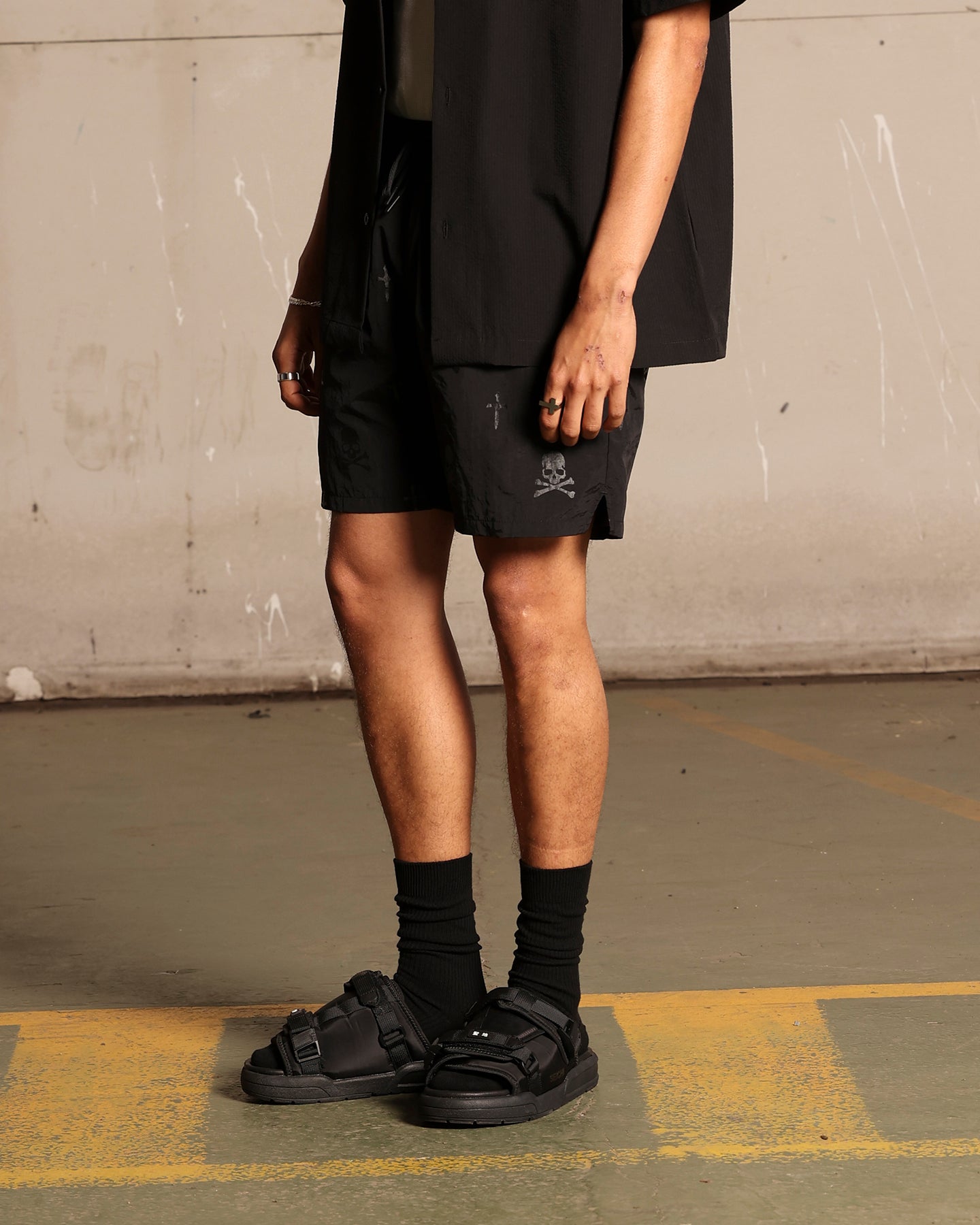 Saint Morta Skull And Bones Beach Shorts Black、mySite、zt4zffjzw