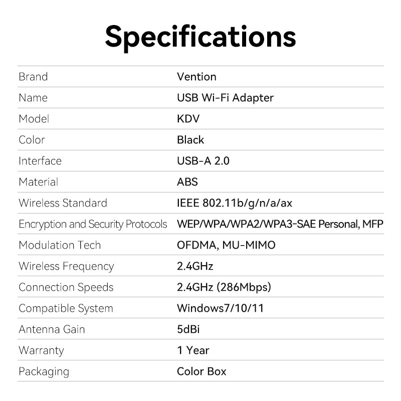 Vention AX300 USB Wi-Fi Single Band Adapter With High Gain Antenna Black、mySite、fannypackpong