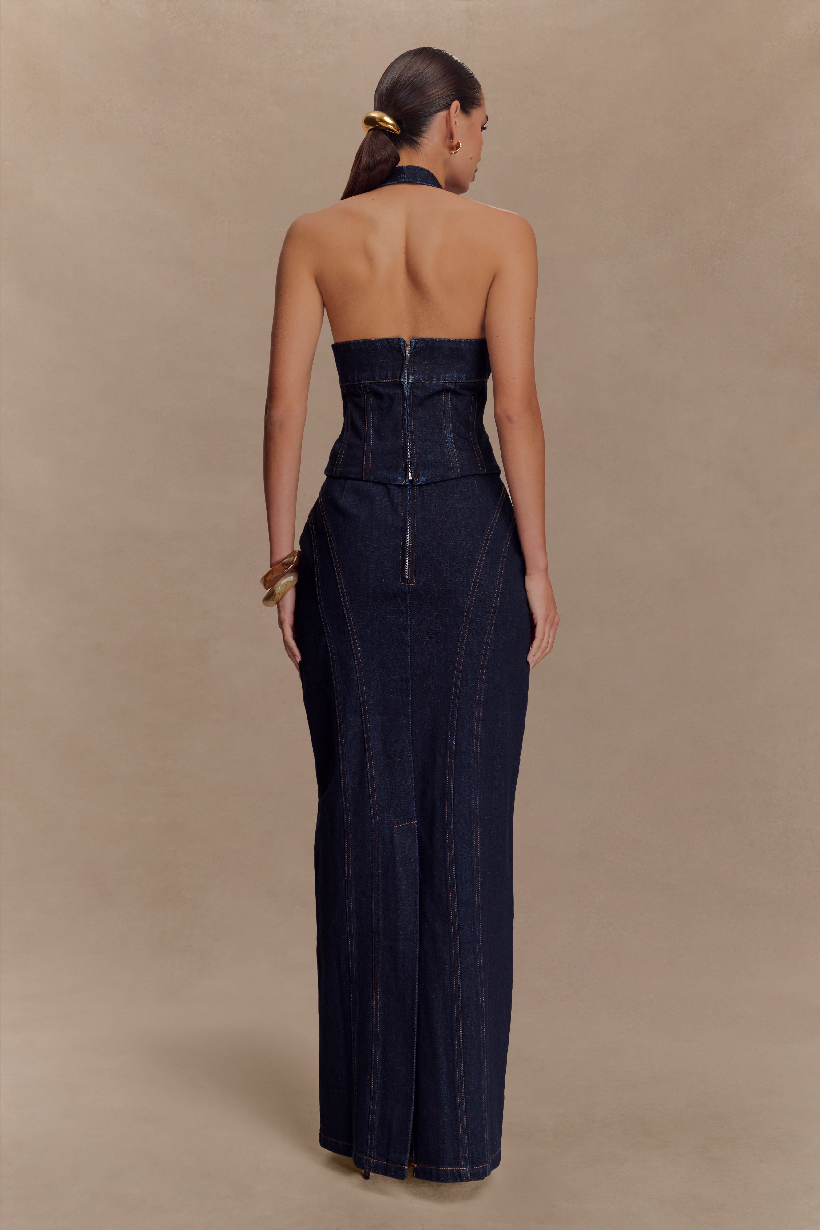 Alma Denim Maxi Skirt - Indigo Blue、mySite、solidvoid