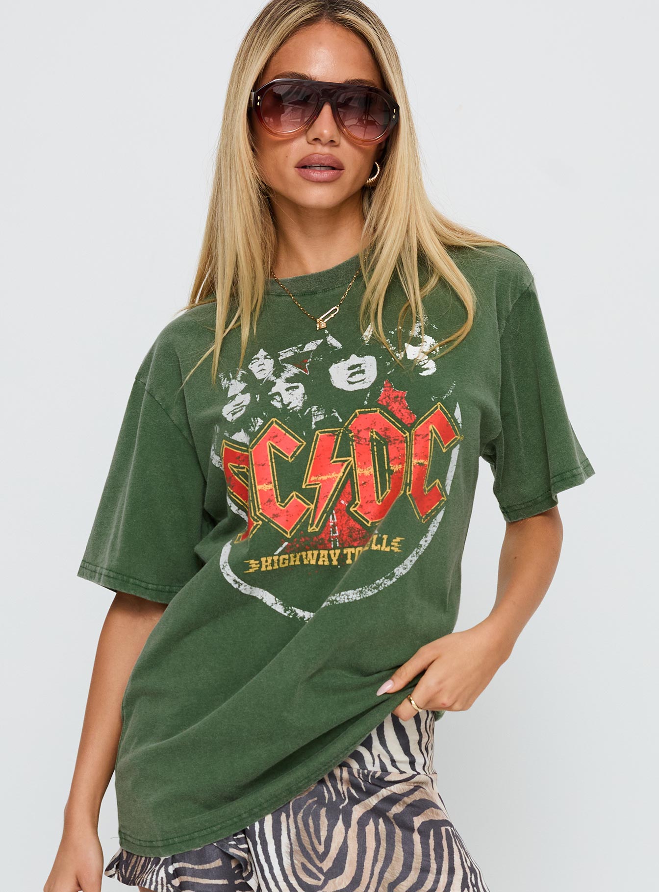 Acdc Vintage Oversized Graphic Top Green、mySite、solidvoid