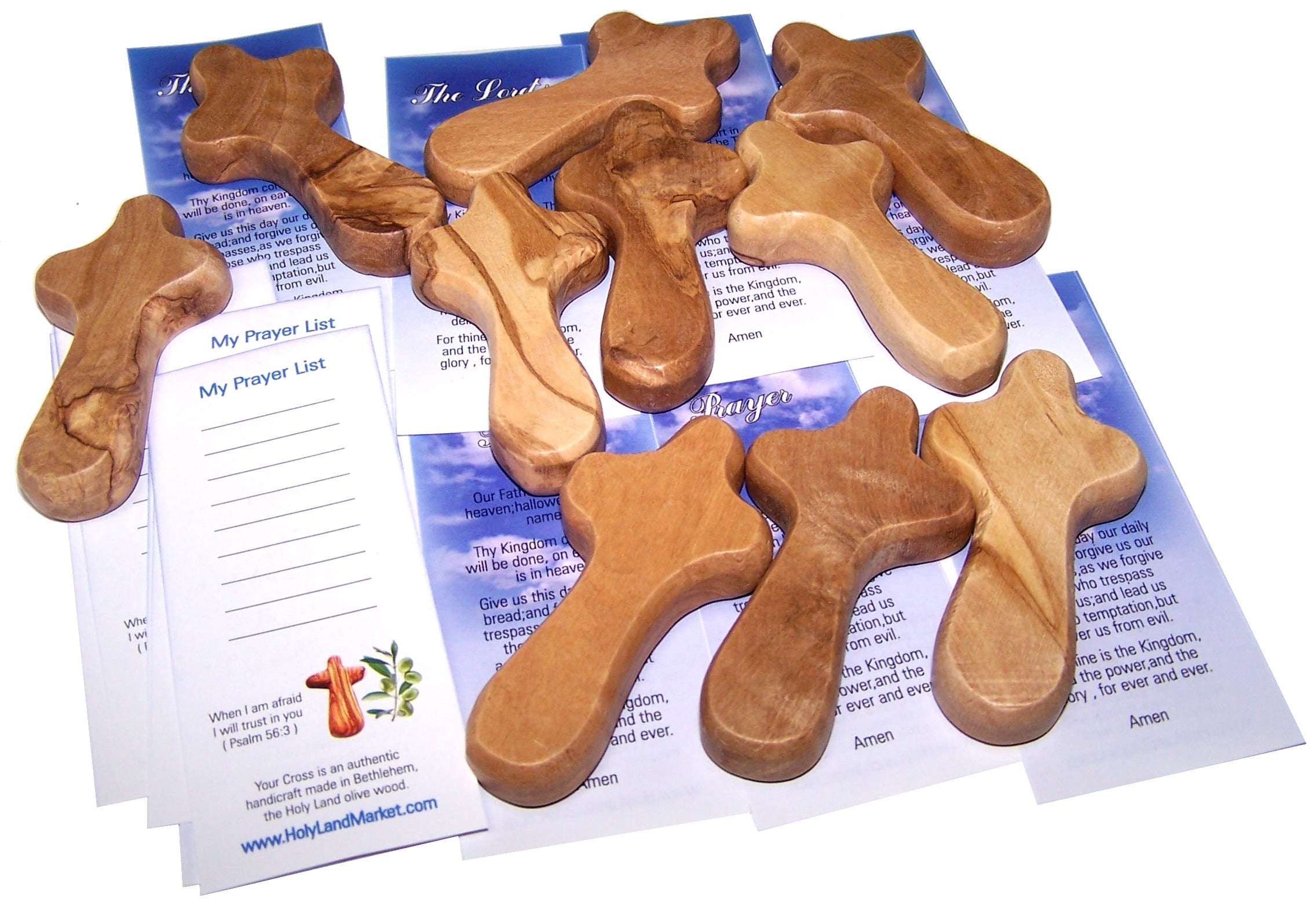  Holy Land Market 10 Small Olive Wood Pocket/Holding Crosses - 2.75 Inches each with Certificate from Bethlehem、mySite、elrpsem3k