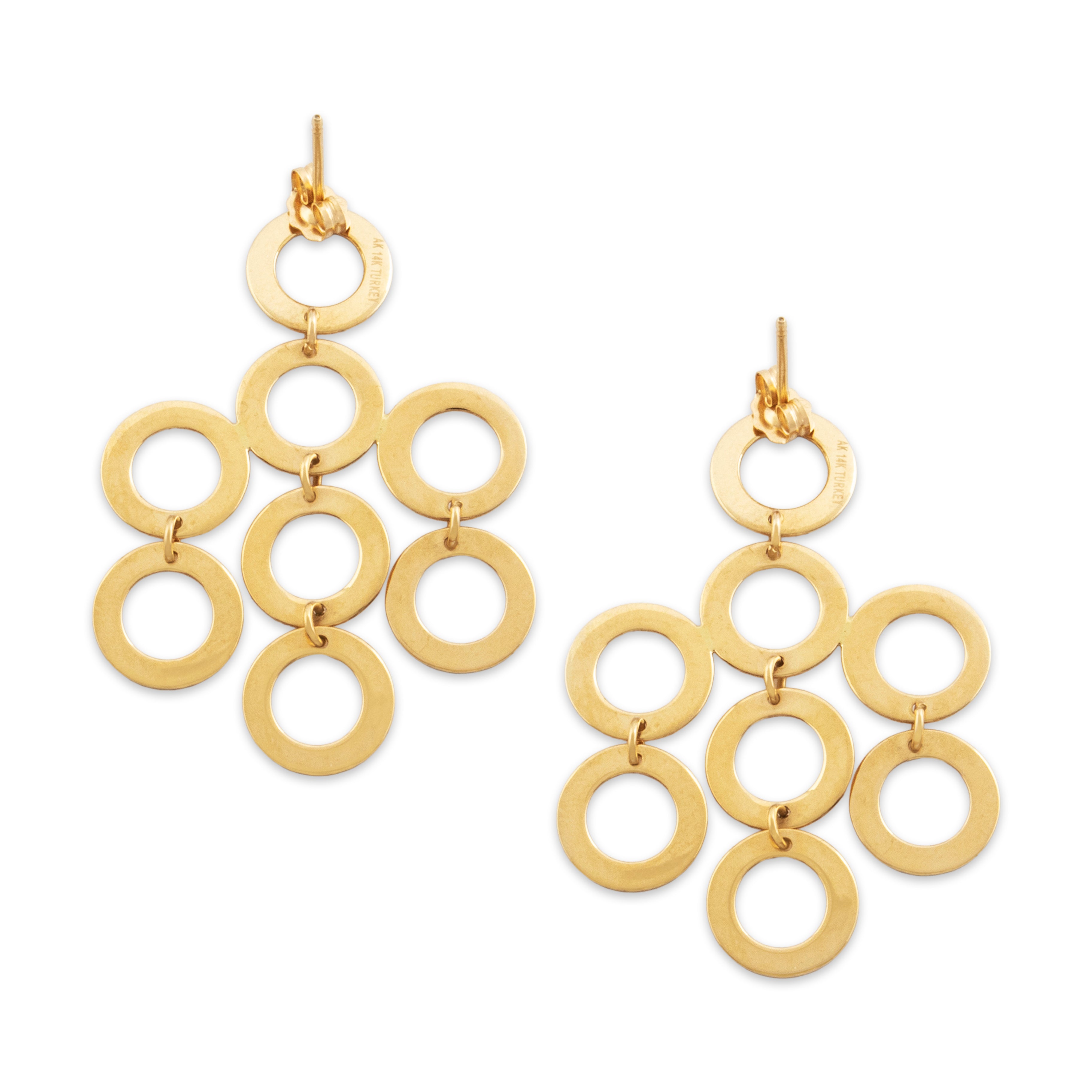 Vintage Large 14k Yellow Gold Crimped Circles Dangle Earrings、mySite、hinf8tx79